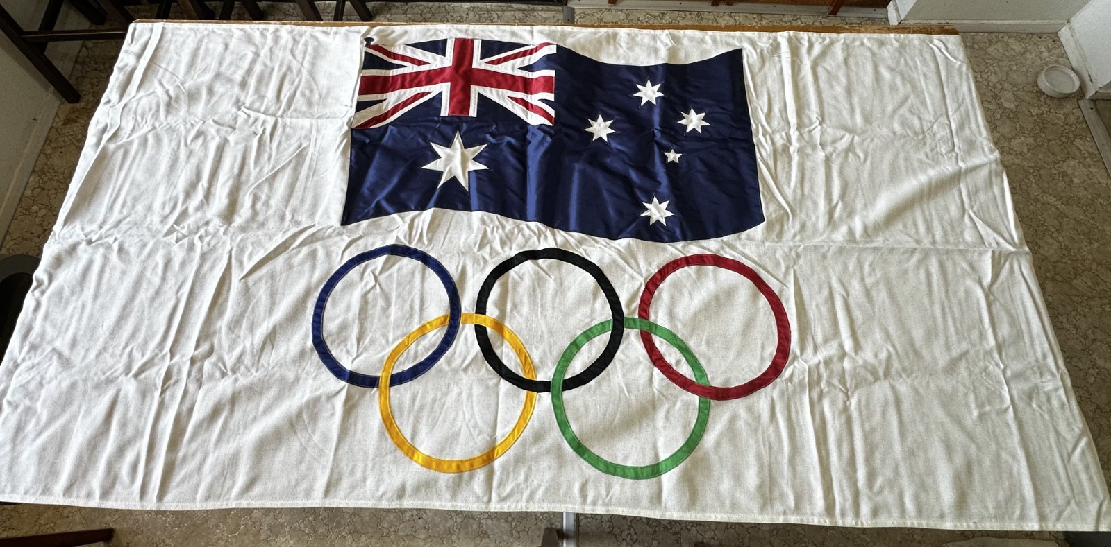 Vintage 1980s Australian Olympic Flag Fully Sewn Applique AOC Bunting Team Logo