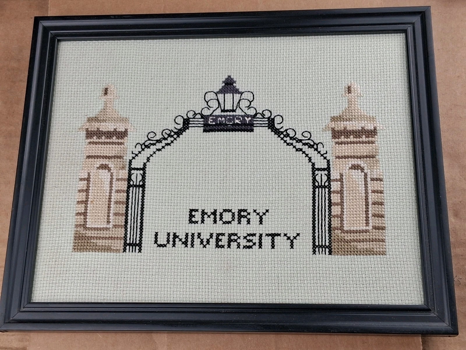 Vintage Emory University Haygood Hopkins Gate Framed Hand Stiched  Atlanta Ga