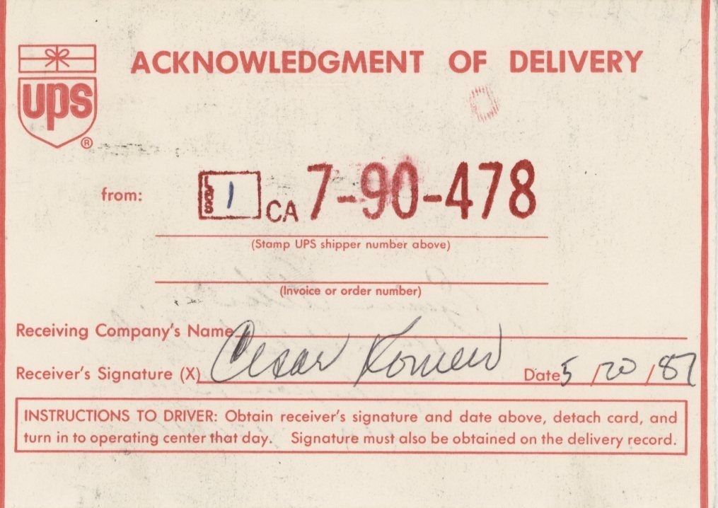 Cesar Romero- Signed Delivery Slip