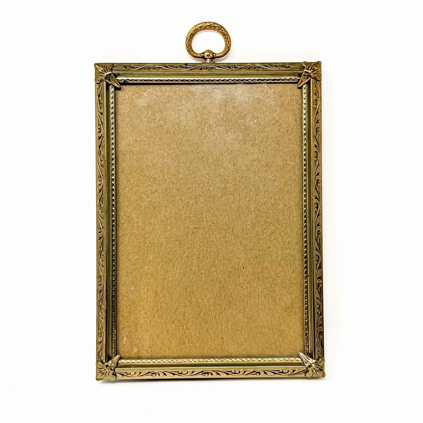 Vintage Hollywood Regency 5x7 Gold Tone Picture Frame Ornate Ring Top Wall Easel