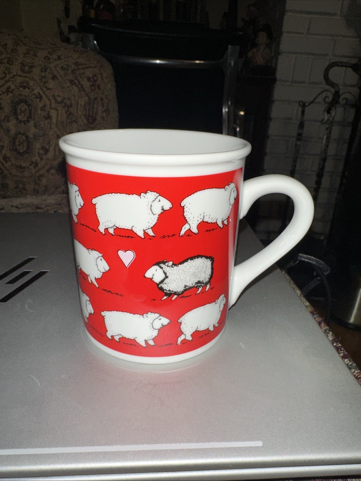 Cute Vintage Enesco Black Sheep In Flock  White Ceramic Coffee/Tea Mug Korea \'84