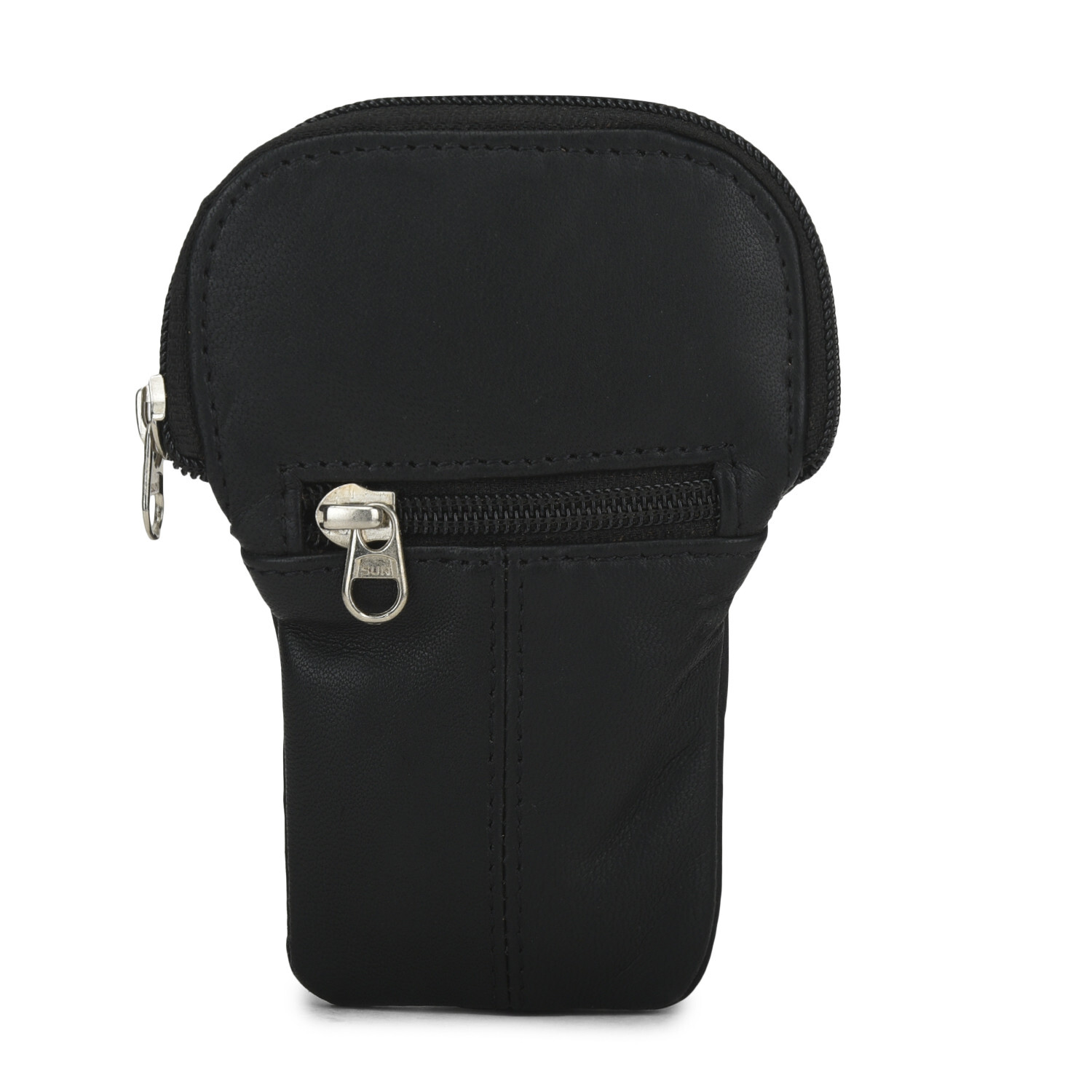 Lady\'s Pure Leather Cigarette Case Lighter Match Pocket Zipper Coin Pouch- BLACK