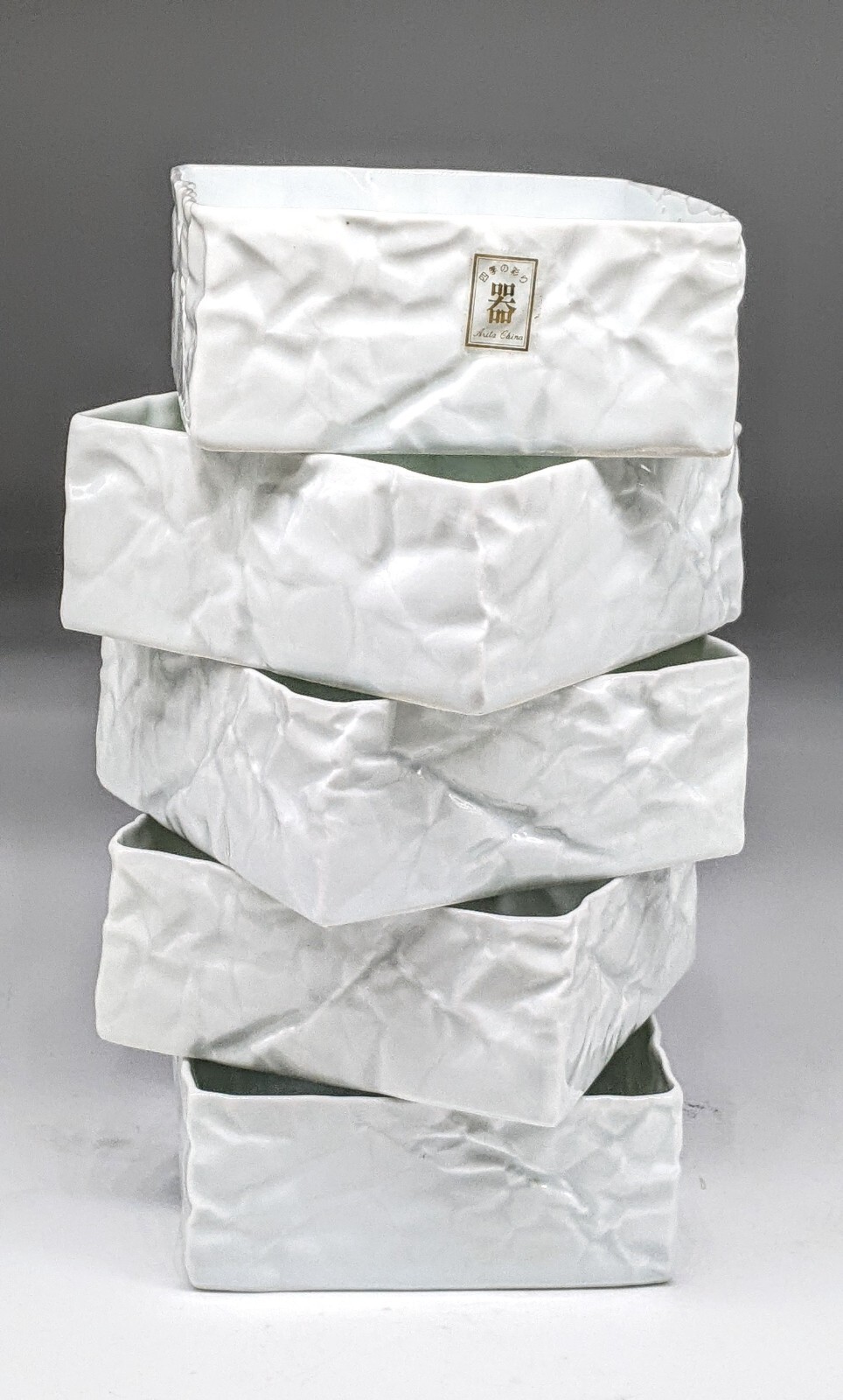 SET 5 Japanese Arita Hizen White Box Bowls Brutalist Stone