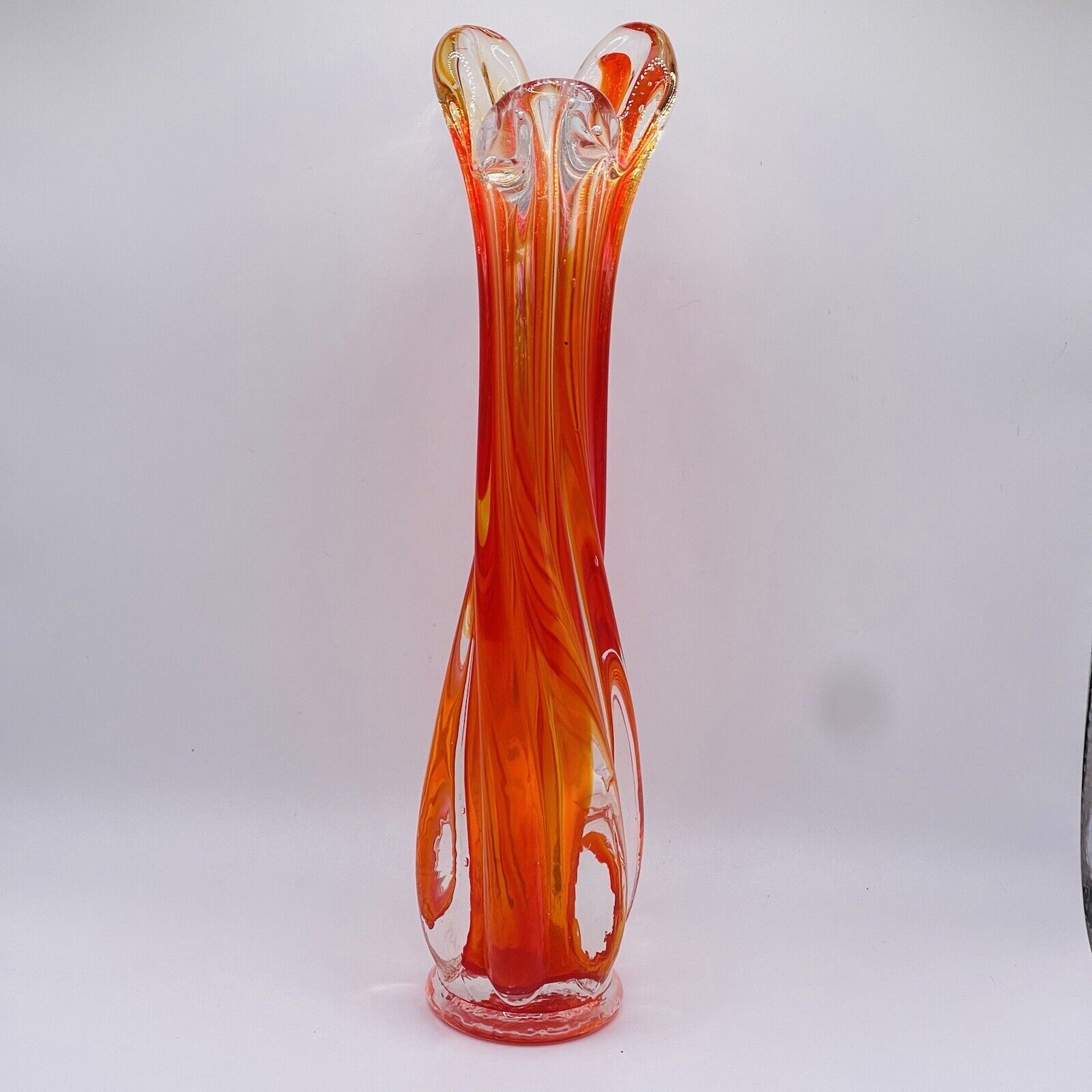 Swung Vase Glass Orange Clear 9”