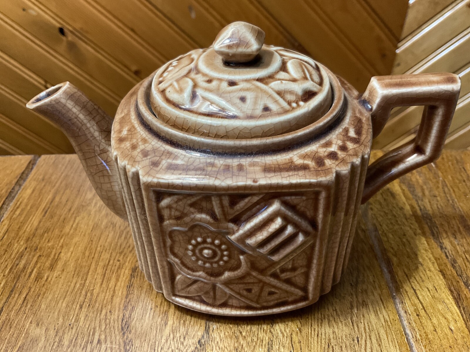 Vintage Small Brown Crackeled Glaze Ceramic -  1 cup Teapot