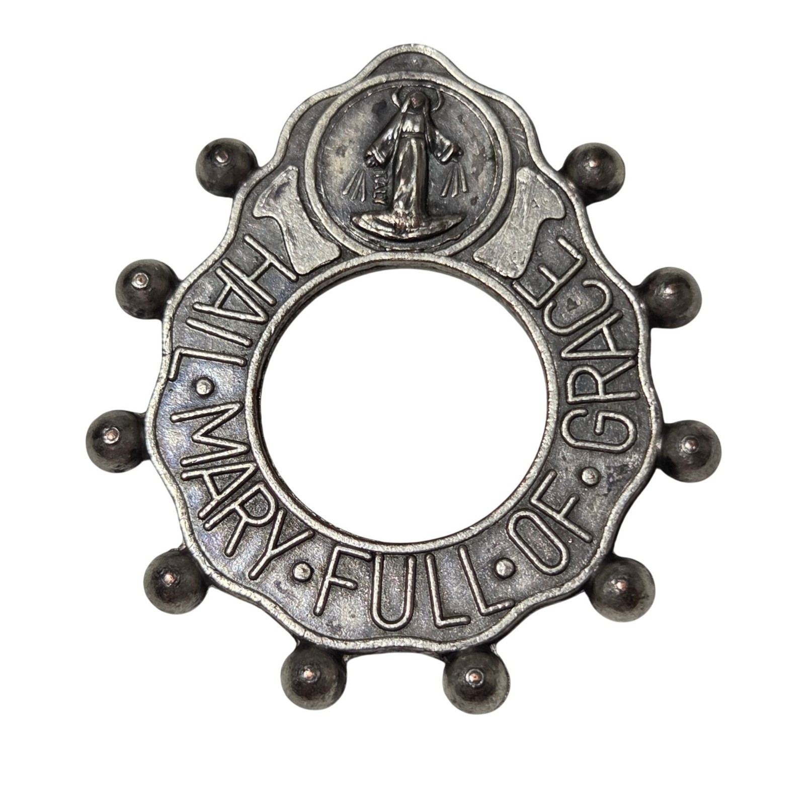 Vintage Hail Mary Finger Rosary Ring Full Of Grace Prayer Beads Religious Charm