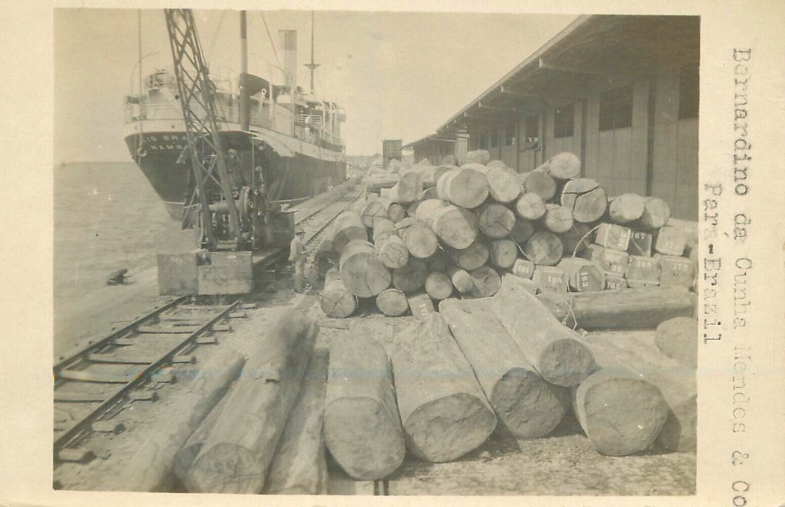 Postcard RPPC C-1910 Brail Lumber docks Rio Grand Hamburg Ship 23-2374