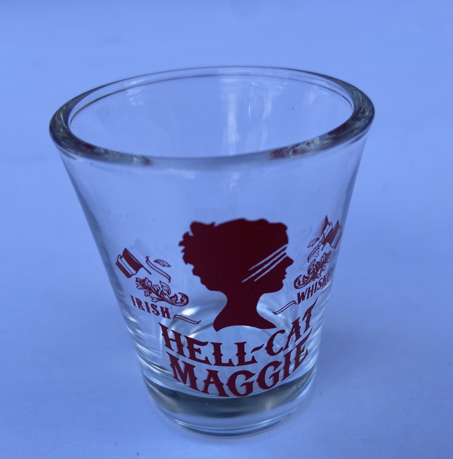 Hell-Cat Maggie Irish Whiskey Red Shot Glass Barware  2 1/2\