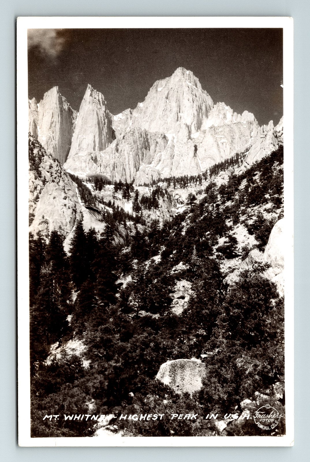 RPPC Postcard CA California Mt. Whiney Highest Peak USA Frashers Real Photo