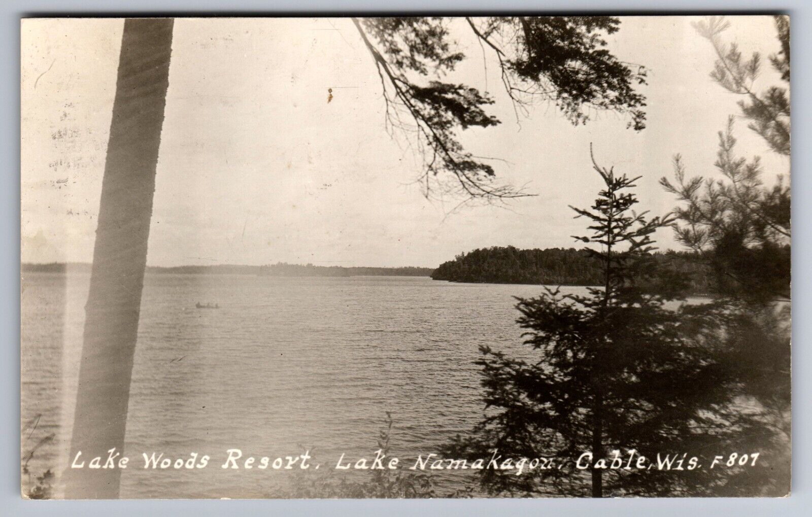 1926 RPPC CABLE, WI ISLAND RESORT LAKE RIPLEY EBNER BEER AD Postcard P50