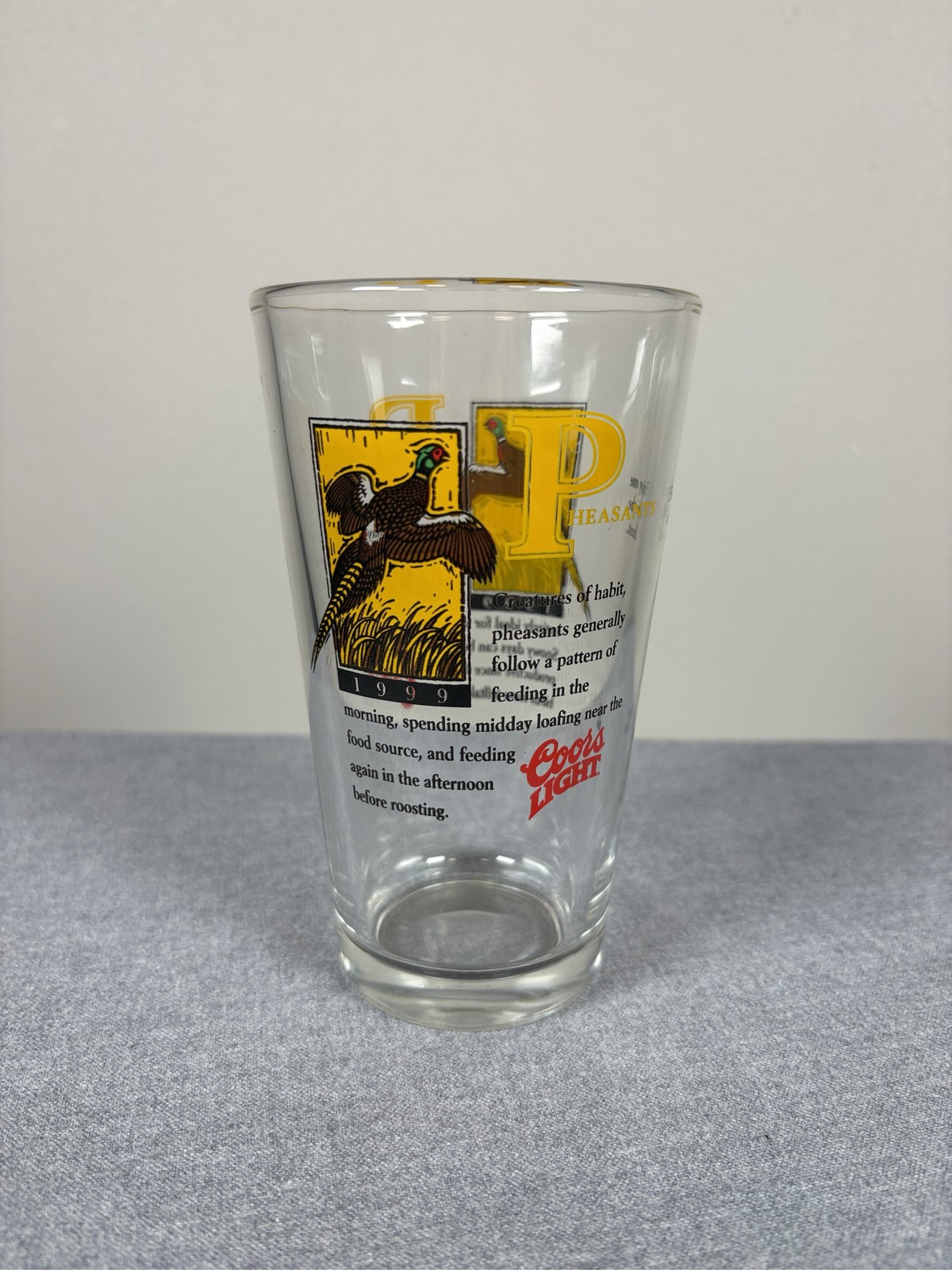 1999 Coors Light Beer Pint Glass Pheasant Design 16 oz Barware 1999 Coors Light Beer Pint Glass Pheasant Design 16 oz Barware