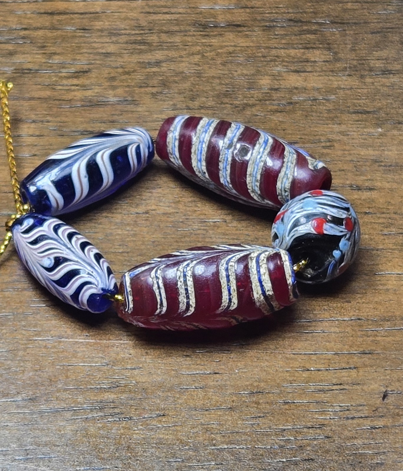 Blue/Red Translucent Feather Antique Venetian Glass Trade Bead African BEADS 