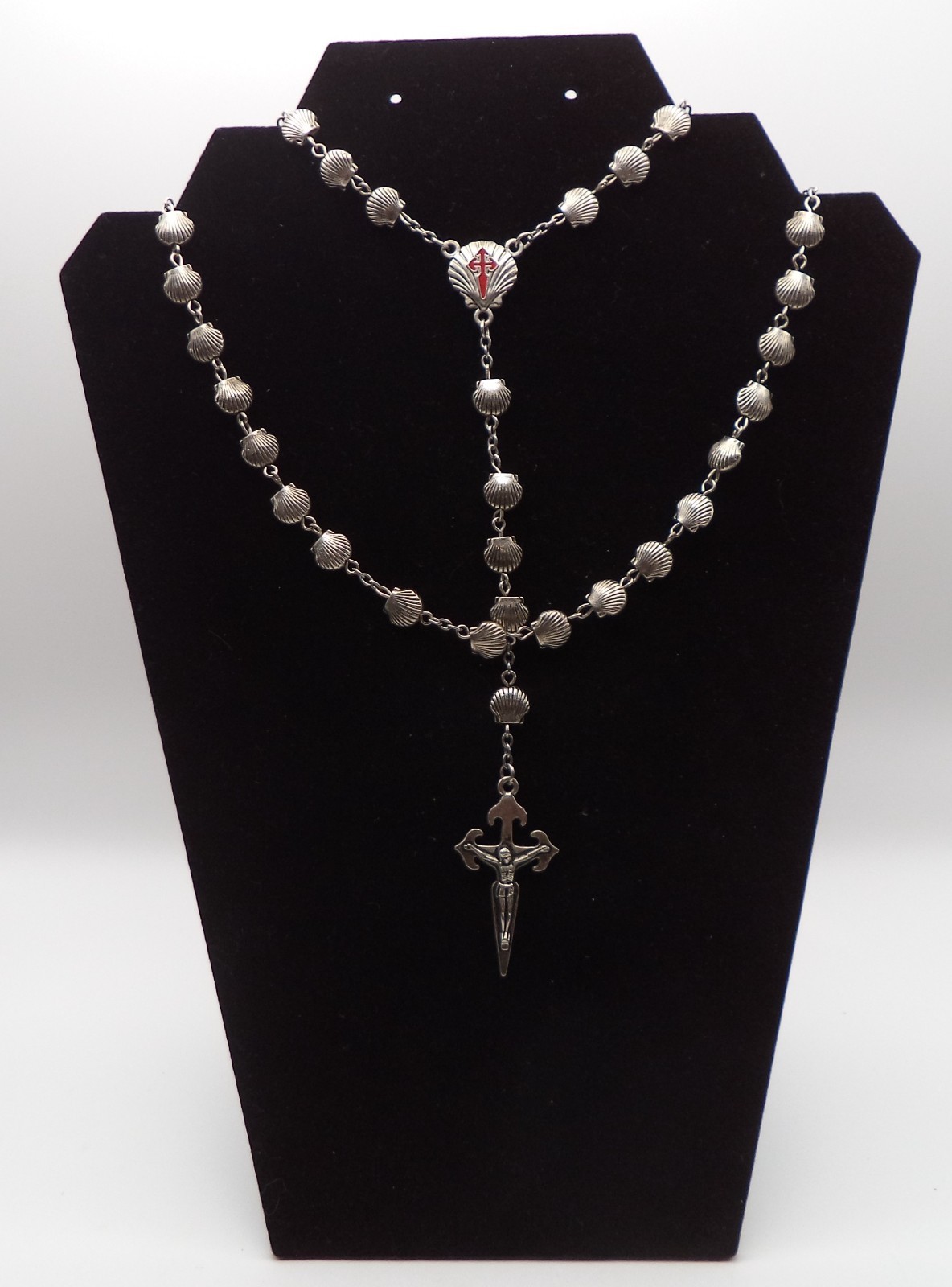 Camino De Santiago Rosary 5 Decade Silver Scallop Shell Beads St James Cross 22 Camino De Santiago Rosary 5 Decade Silver Scallop Shell Beads St James Cross 22