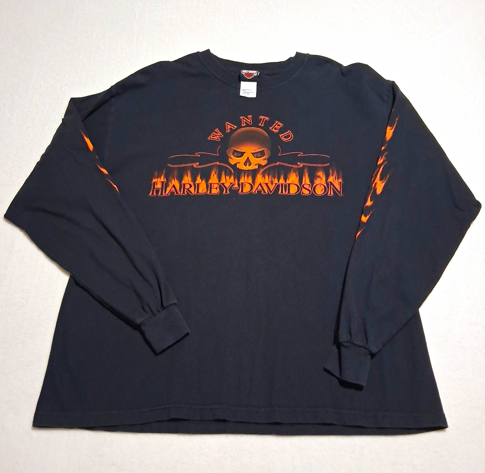 VTG Harley-Davidson Wanted Mike's Famous LS Graphic T-Shirt XL Skull Flame Hits 