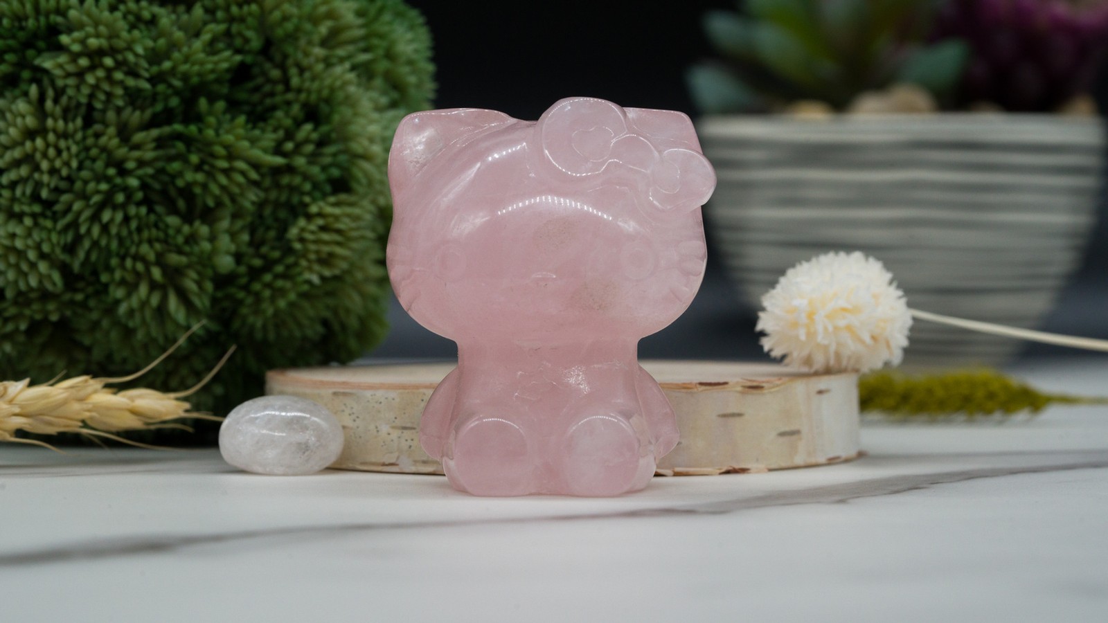 Pink Rose Quartz Crystal Gemstone HelloKitty Anime Kawaii Hello Kitty Figurine