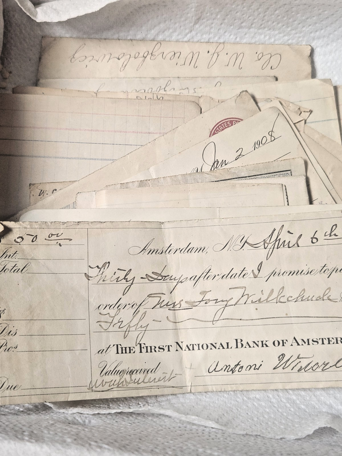 Amsterdam NY Vintage Ephemera Lot, 1908-1922, Letter, Receipts, Order to Exhume