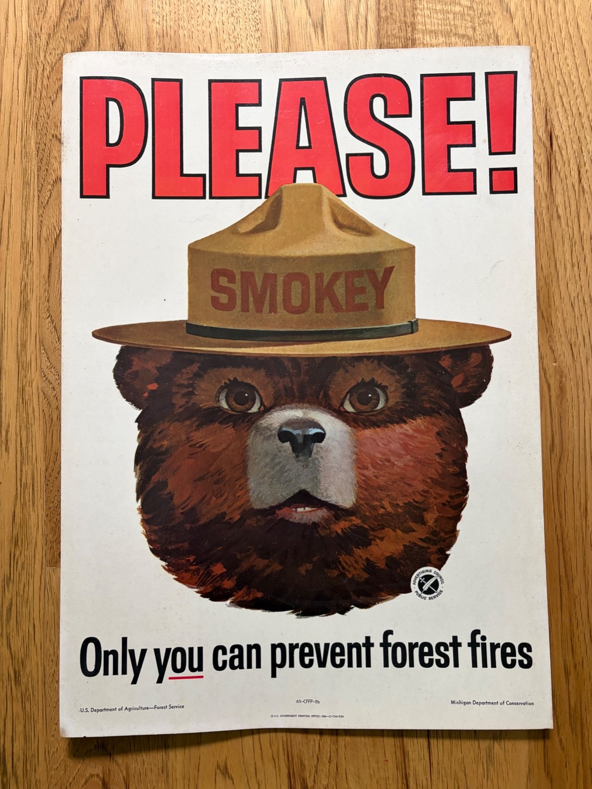 Vtg 1964 SMOKEY THE BEAR Poster Ad cardboard USDA Forest Service 13x18.5\