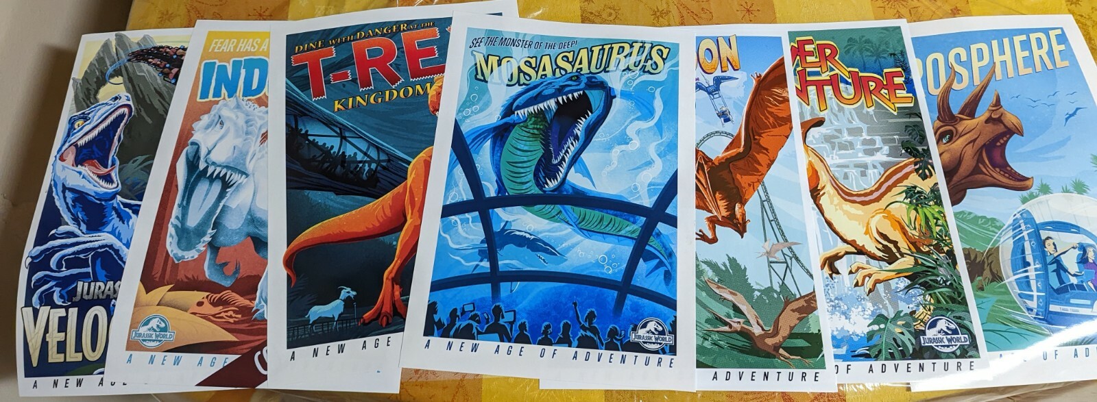 Jurassic Park Mosasaurus Velocicoaster Dinosaur T-Rex 7 Poster Print Set