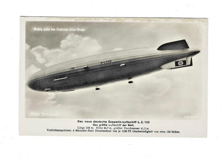 1936 Hindenburg postcard  signed by Clara Adams            stock  #1209