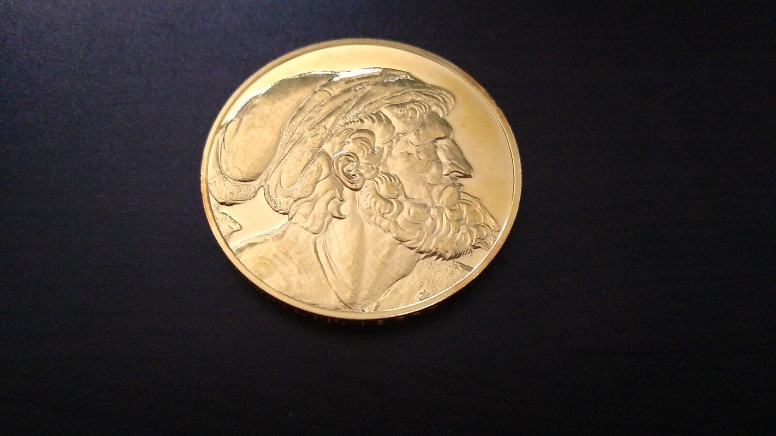 Leonardo Da Vinci 24K Electroplate Gold Sterling Silver Head of a Pharisee Medal