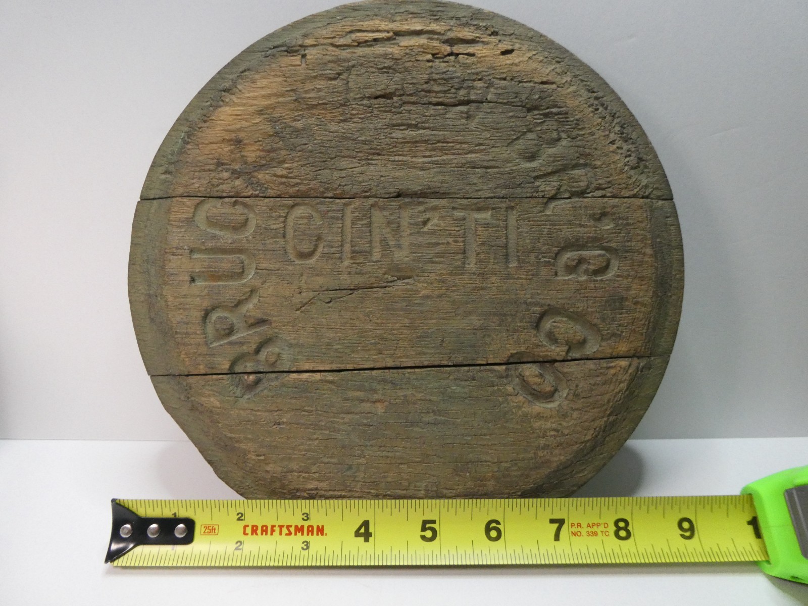 Antique Cincinnati Bruckmann Brewing Co. Wood Beer Barrel Header Pre-Prohibition