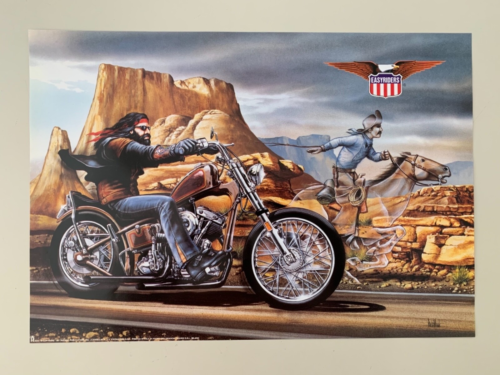 EASY RIDERS BY DAVID MANN,BIKER IN A CHOPPER,RARE LICENSED 1997 MINI POSTER EASY RIDERS BY DAVID MANN,BIKER IN A CHOPPER,RARE LICENSED 1997 MINI POSTER