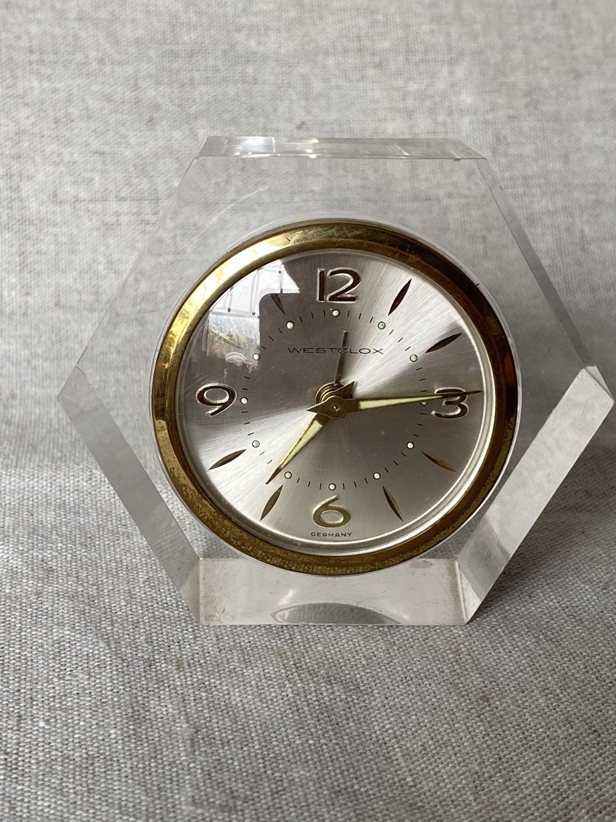 Vintage Westclox Queensford 12102 Lucite Wind Up Alarm Clock Germany Working