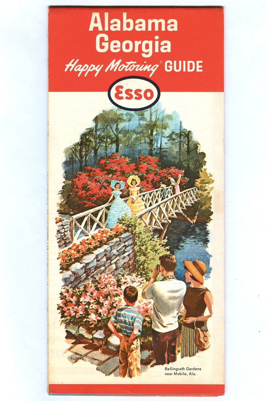 Vintage 1963 ESSO Alabama & Georgia HAPPY MOTORING GUIDE Road Map HUMBLE OIL