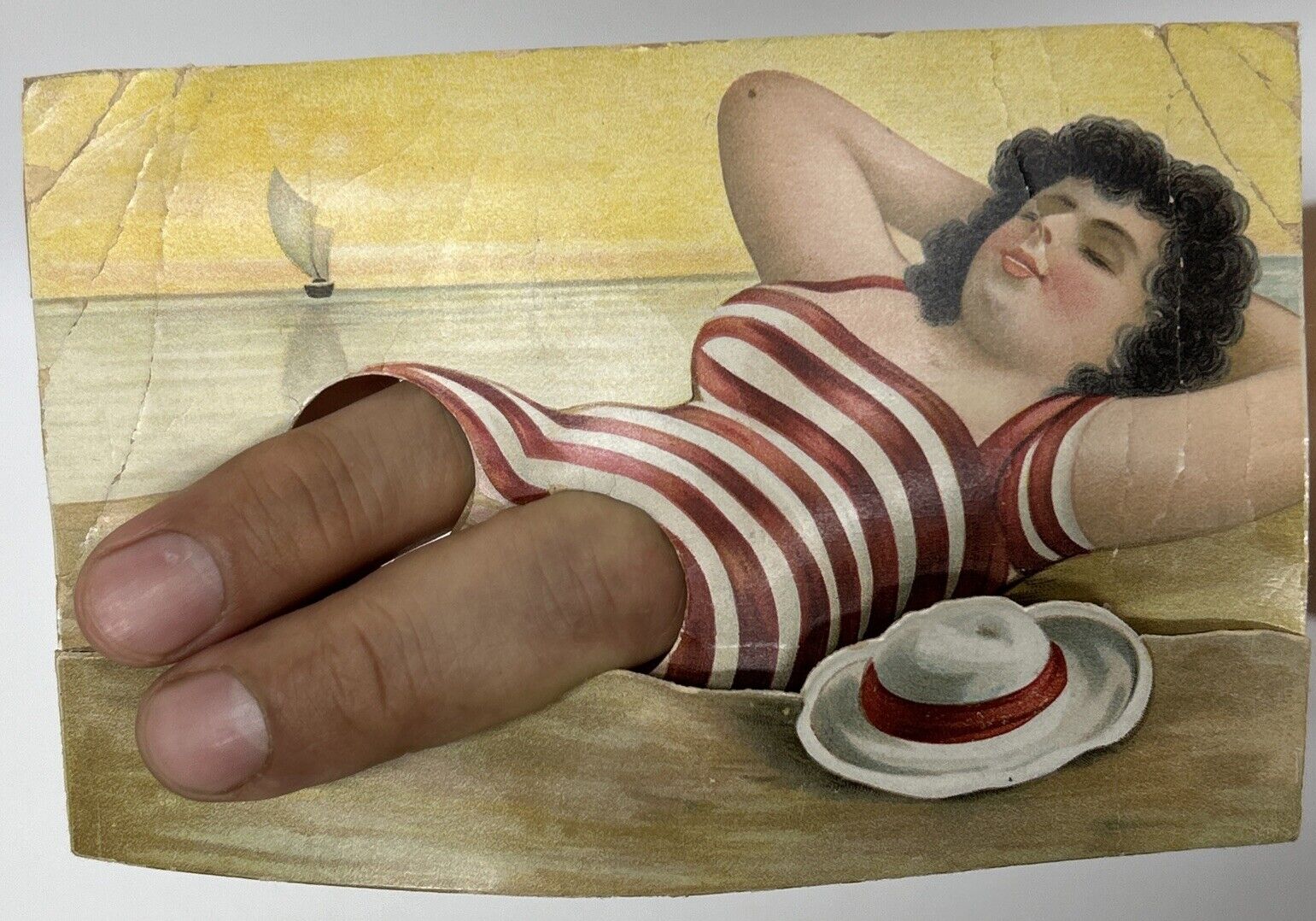 Vintage 20th Century Finger Hole  Postcards, Woman Sunbathing