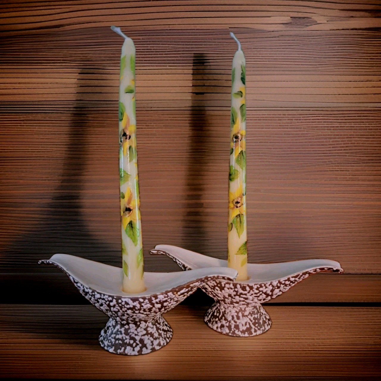 Vtg Royal Haeger R1760 Candlesticks I Stone Lace With Handpainted Candles