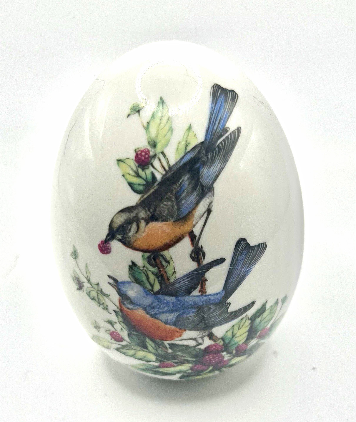 Vintage 1984 Avon White Ceramic Egg w/ Bird & Floral Design \