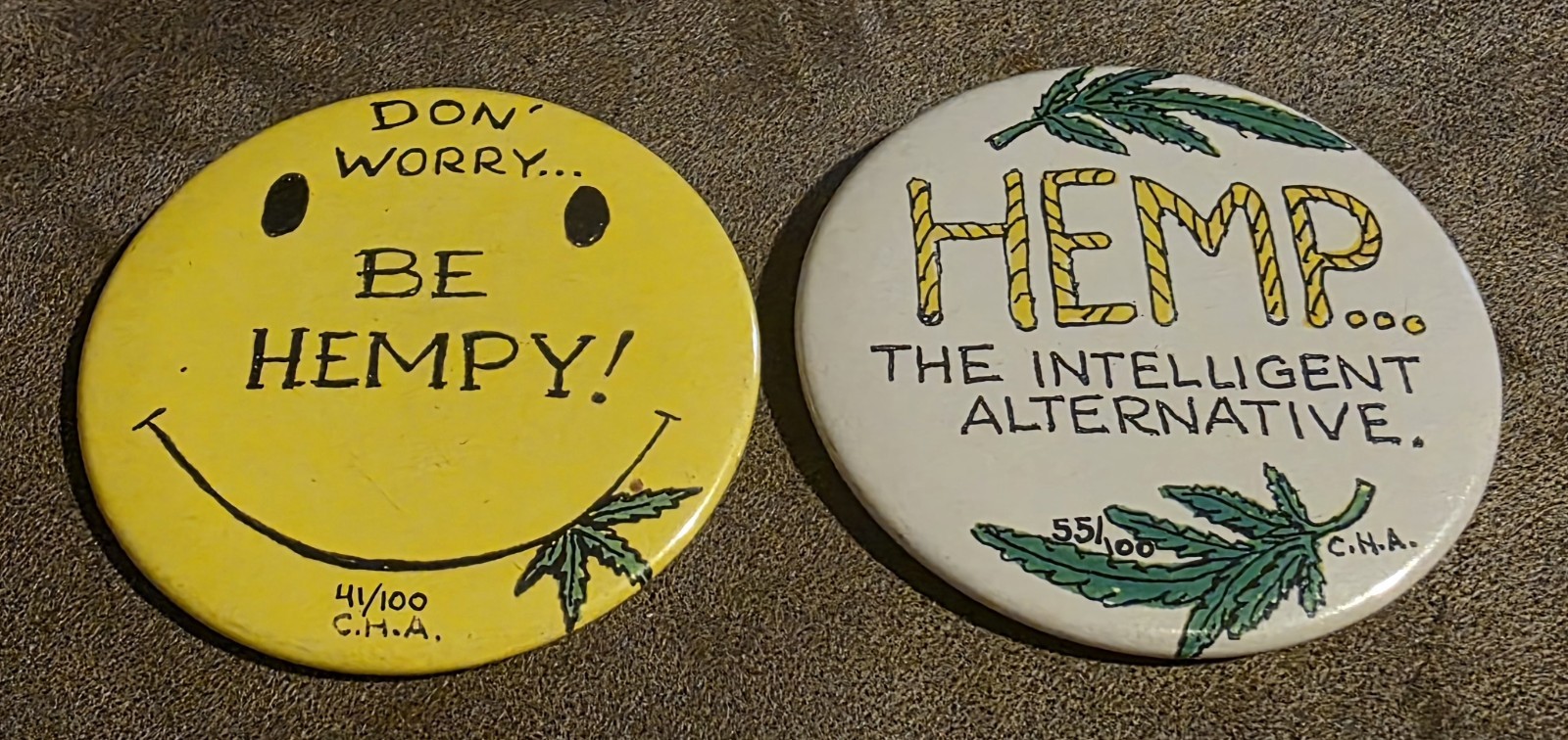 Vintage 90s Jumbo Hemp Cannabis Pins Set (2) Limited Edition /100 \