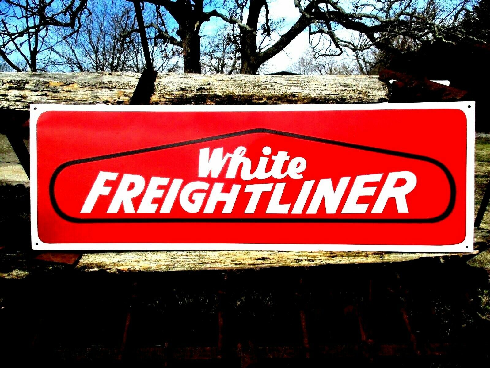 Large Hand Painted WHITE FREIGHTLINER Sign Truck Dealership Shop Diesel Semi