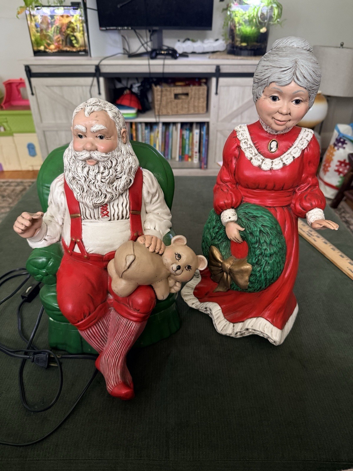 Ceramic Santa & Mrs. Claus Christmas Figurine Set Holiday Decor Motion Handpaint
