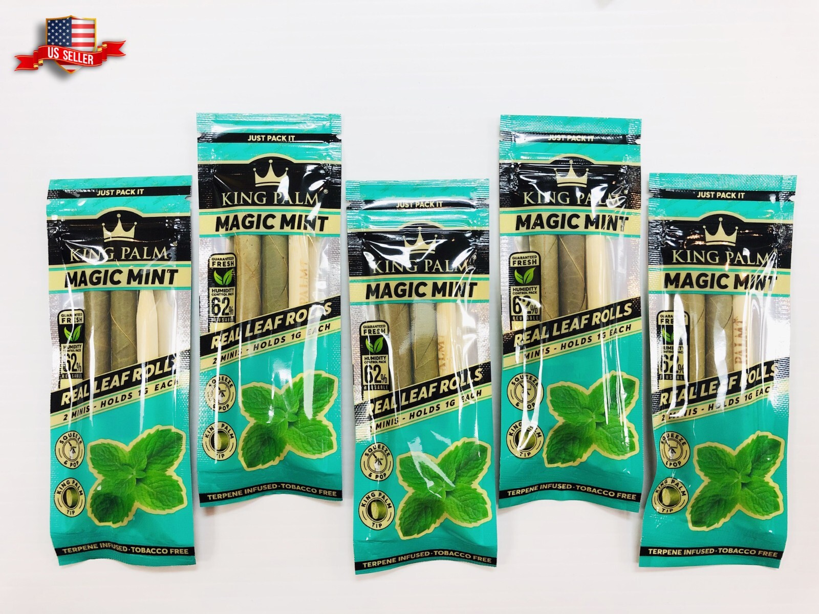 KING PALM MINT FLAVOR 100% REAL LEAF ROLLS MINI SIZE 5 PACKS