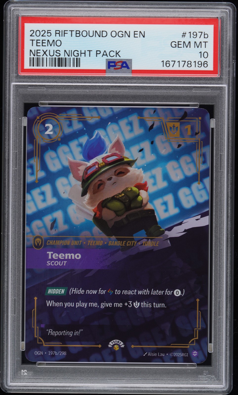 2025 RIFTBOUND: LEAGUE OF LEGENDS OGN-ORIGINS #197B TEEMO - SCOUT PSA 10