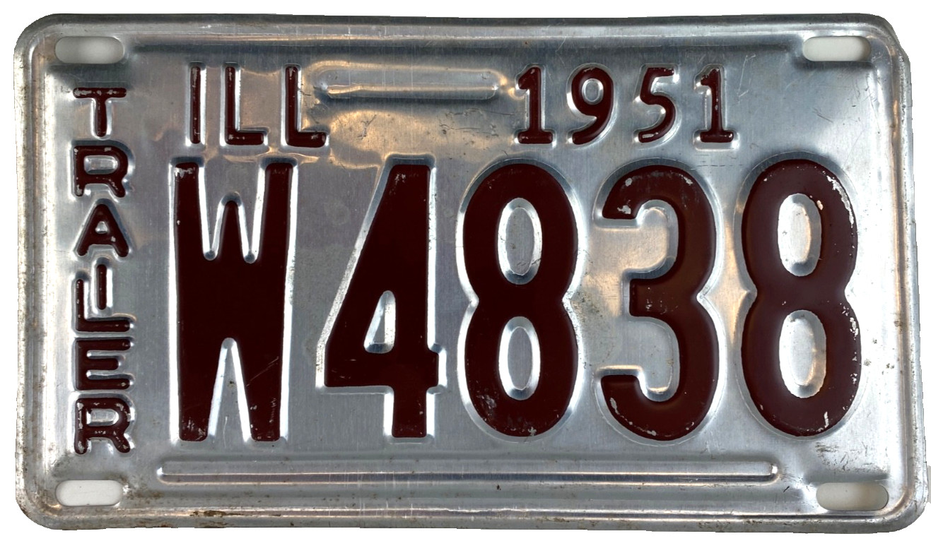 Vintage Illinois 1951 Trailer License Plate W 4838 Garage Airstream Garage Decor