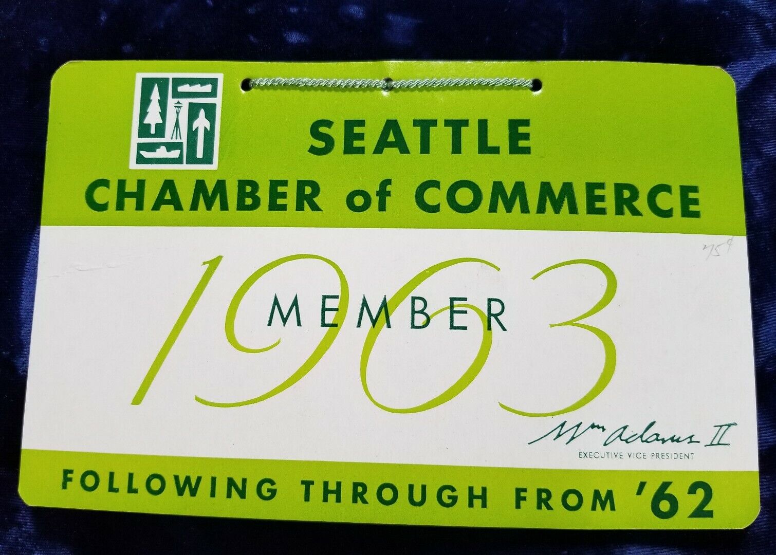 1963 Seattle Washington Chamber of Commerce Membership Sign