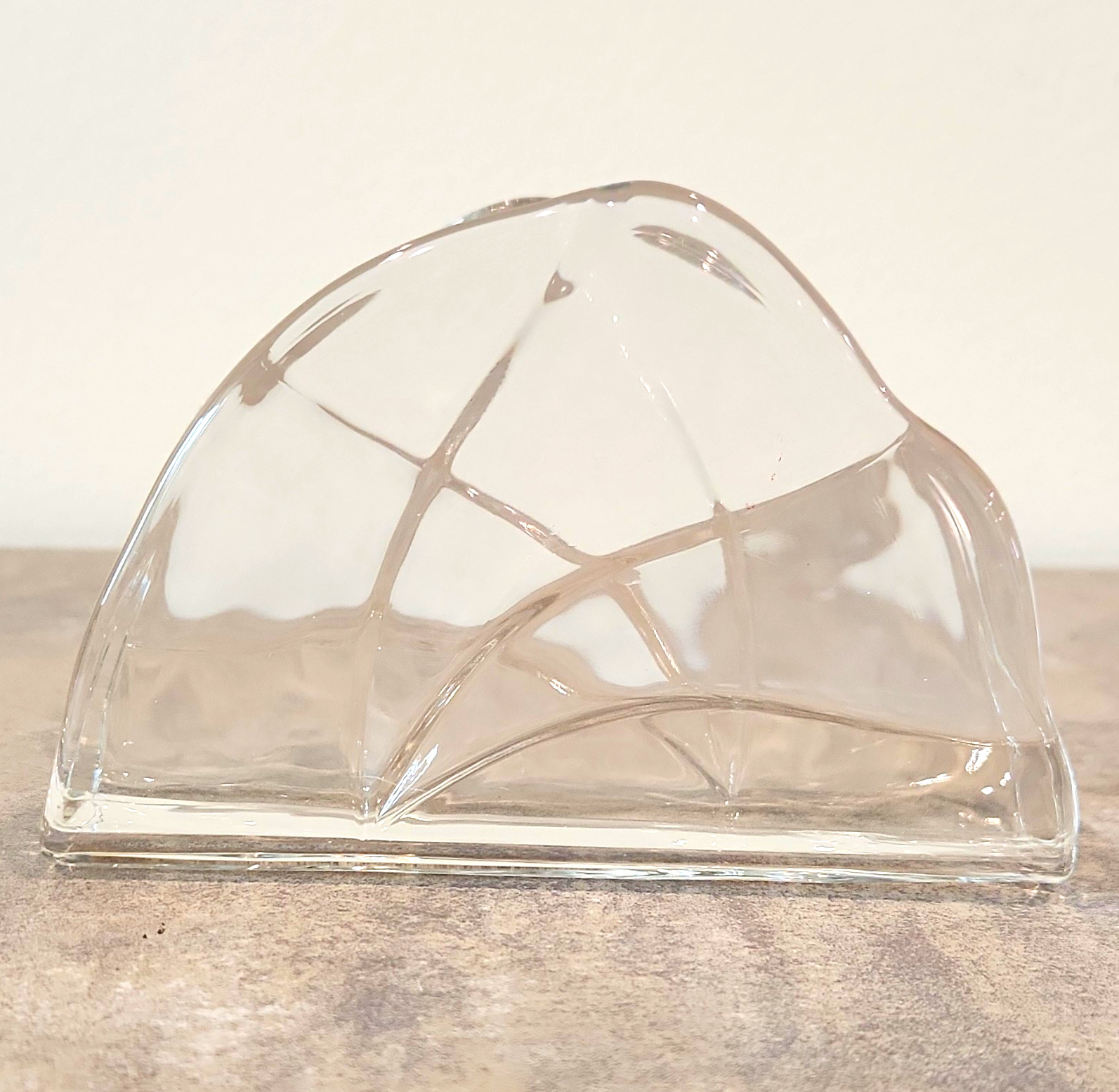 Vtg Clear Glass Napkin Holder Abstract Swirl Design
