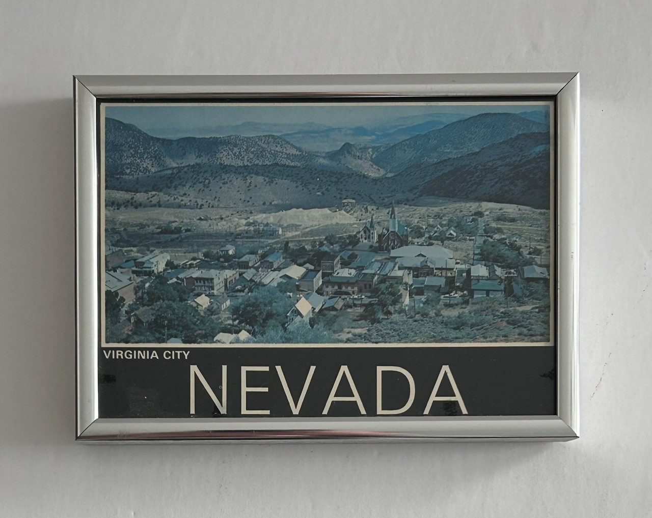 Vintage Virginia City Nevada Postcard Professionally Framed Silver Metal 6x4.5