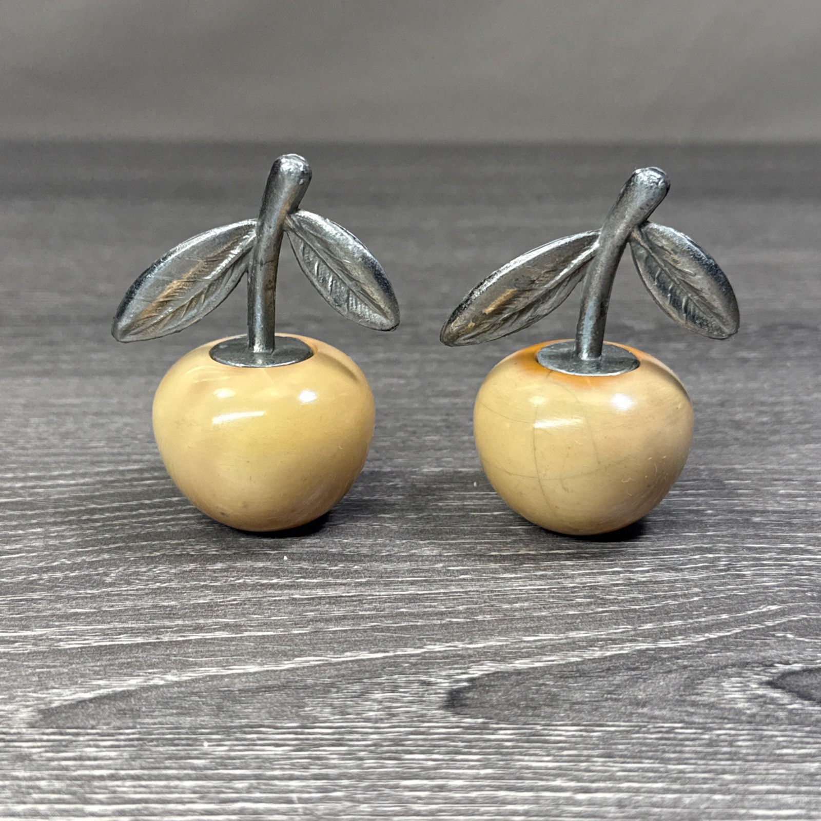 Vintage Two Cherry Bakelite Salt & Pepper Shakers 1940s Retro Kitchen Decor