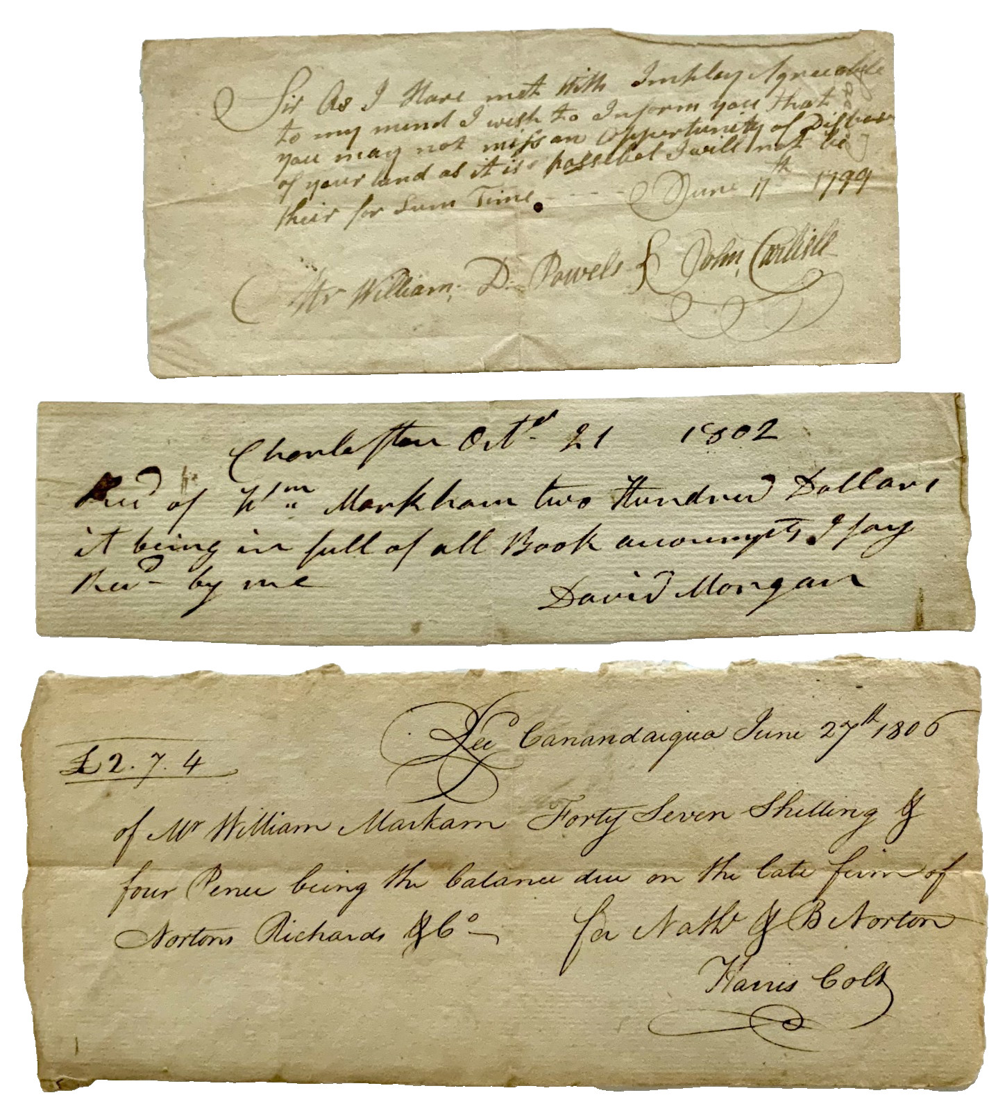 1799-1806 Three Early American Documents Post-Revolutionary Era Archive Lot