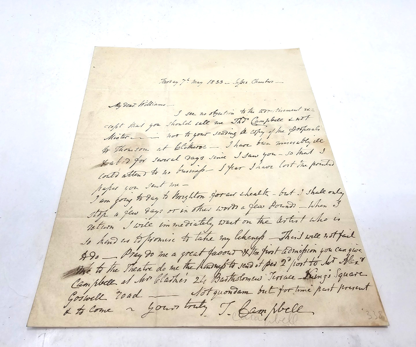 Antique Autographed Letter SIGNED 1833 Scottish Poet Thomas Campbell RARE