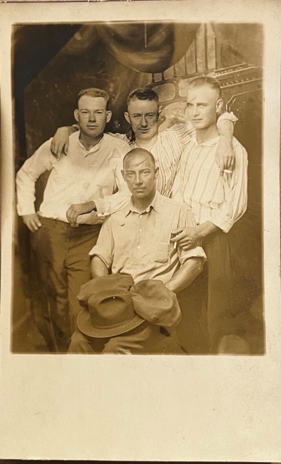 RPPC Four Rugged Affectionate Men Antique Real Photo Postcard c1920