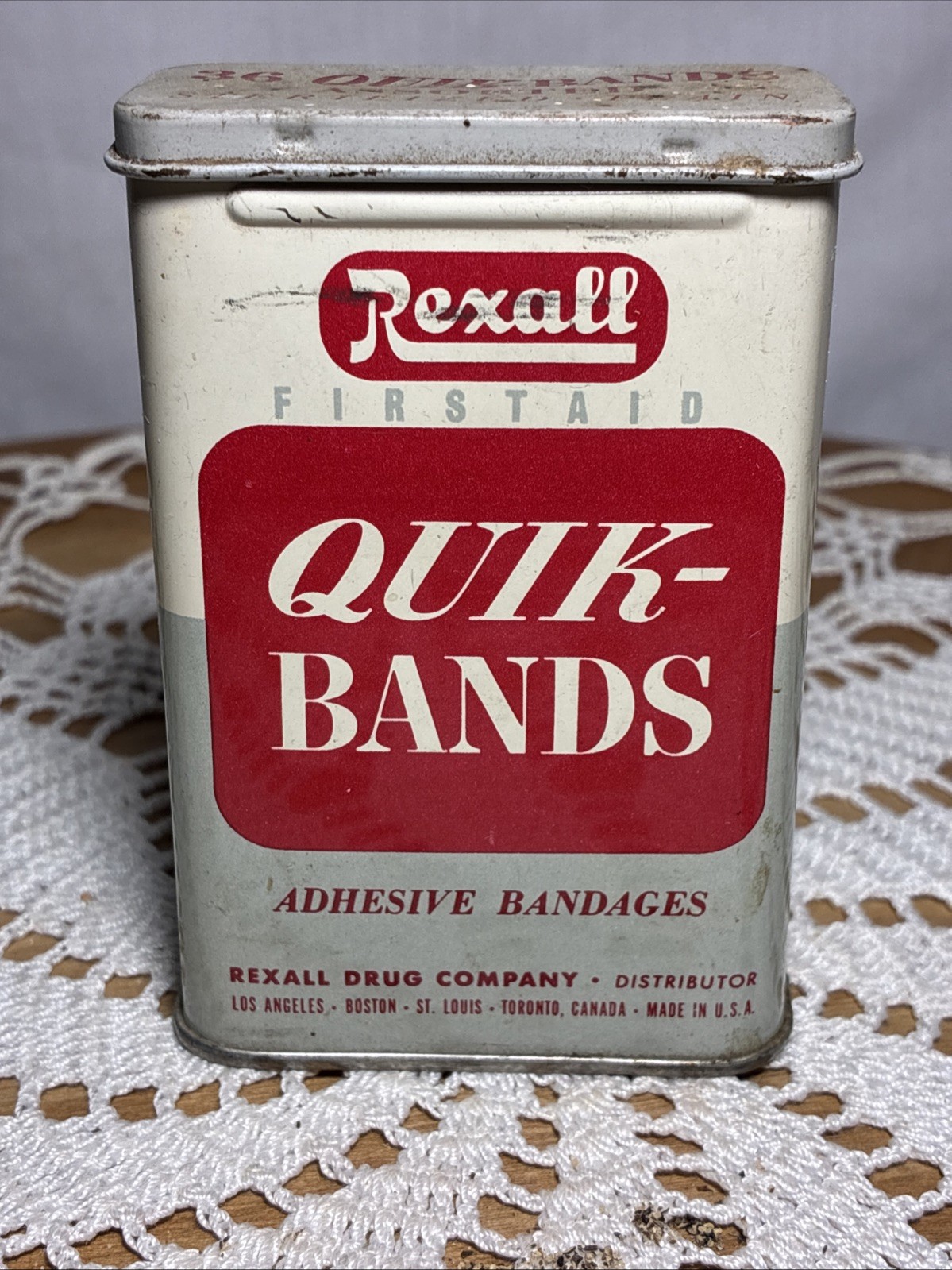 Vintage Quik-Bands Bandage Tin Rexall Drug Co.   USA