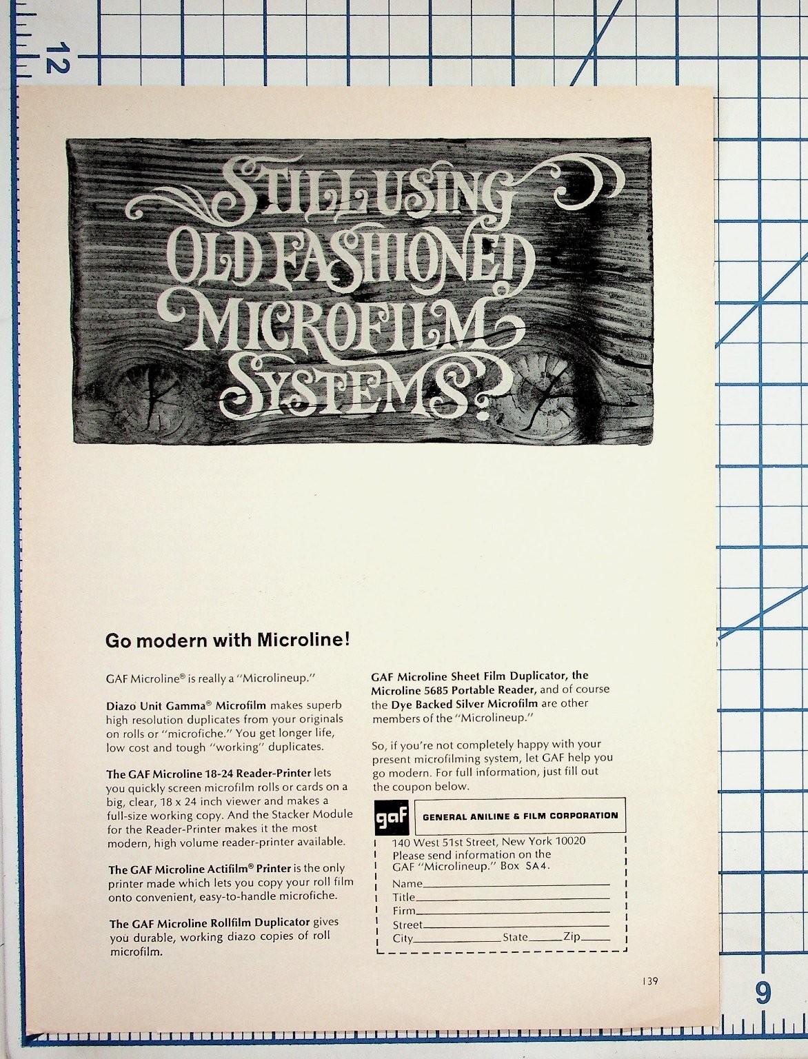 Vintage GAF Microline Microfilm Systems Ad 1960s Ephemera New York Tech