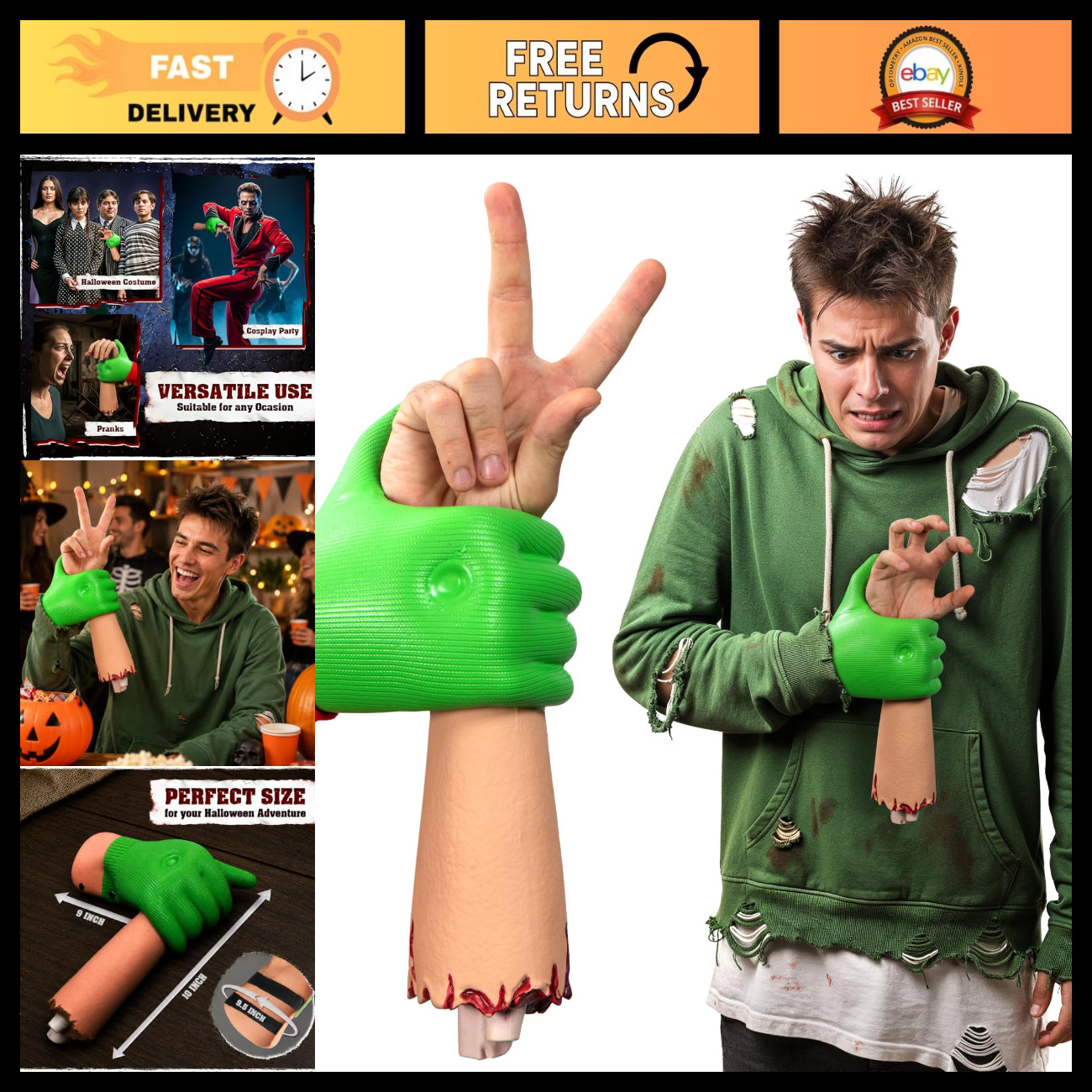 Realistic Severed Hand Prop - Halloween Rubber Fake Hand, Creepy Body Part Decor