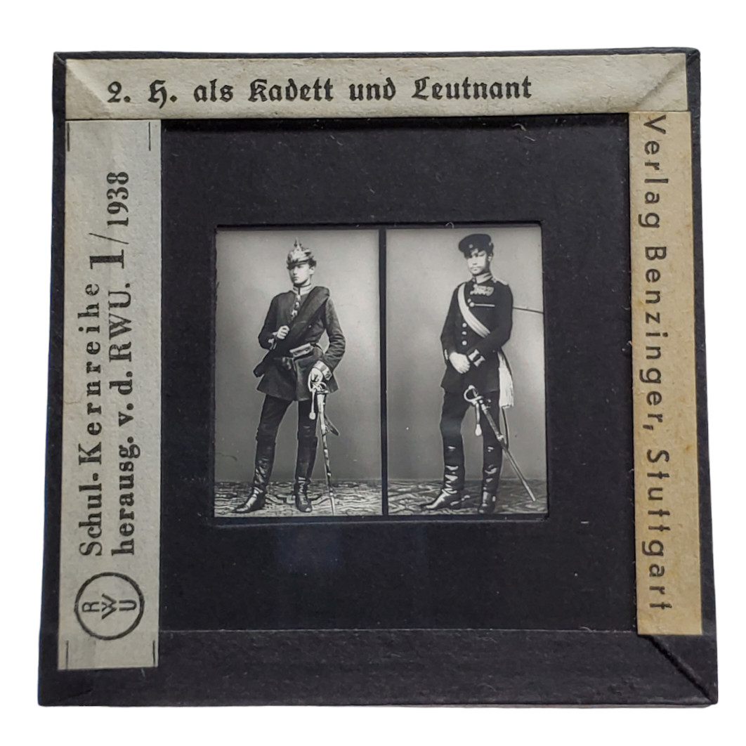 Original 1938 RWU Lantern Slide – Hindenburg as Cadet & Lieutenant, Benzinger Original 1938 RWU Lantern Slide – Hindenburg as Cadet & Lieutenant, Benzinger