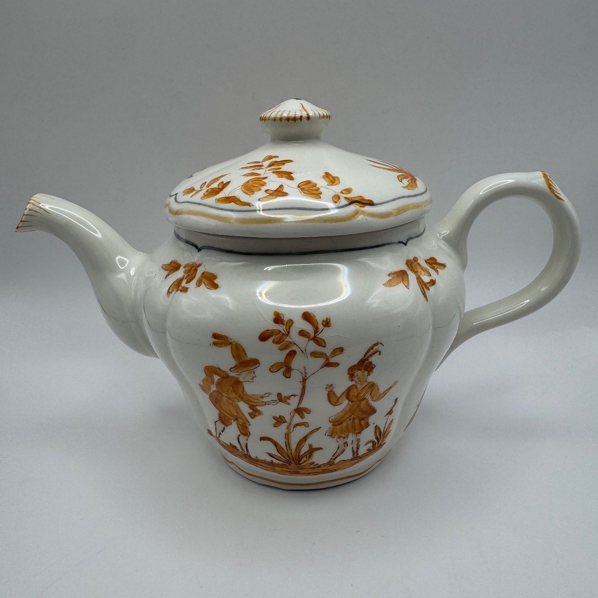 RARE Antique Olerys Longchamp French Teapot Hand Painted Scenic Decor RARE Antique Olerys Longchamp French Teapot Hand Painted Scenic Decor