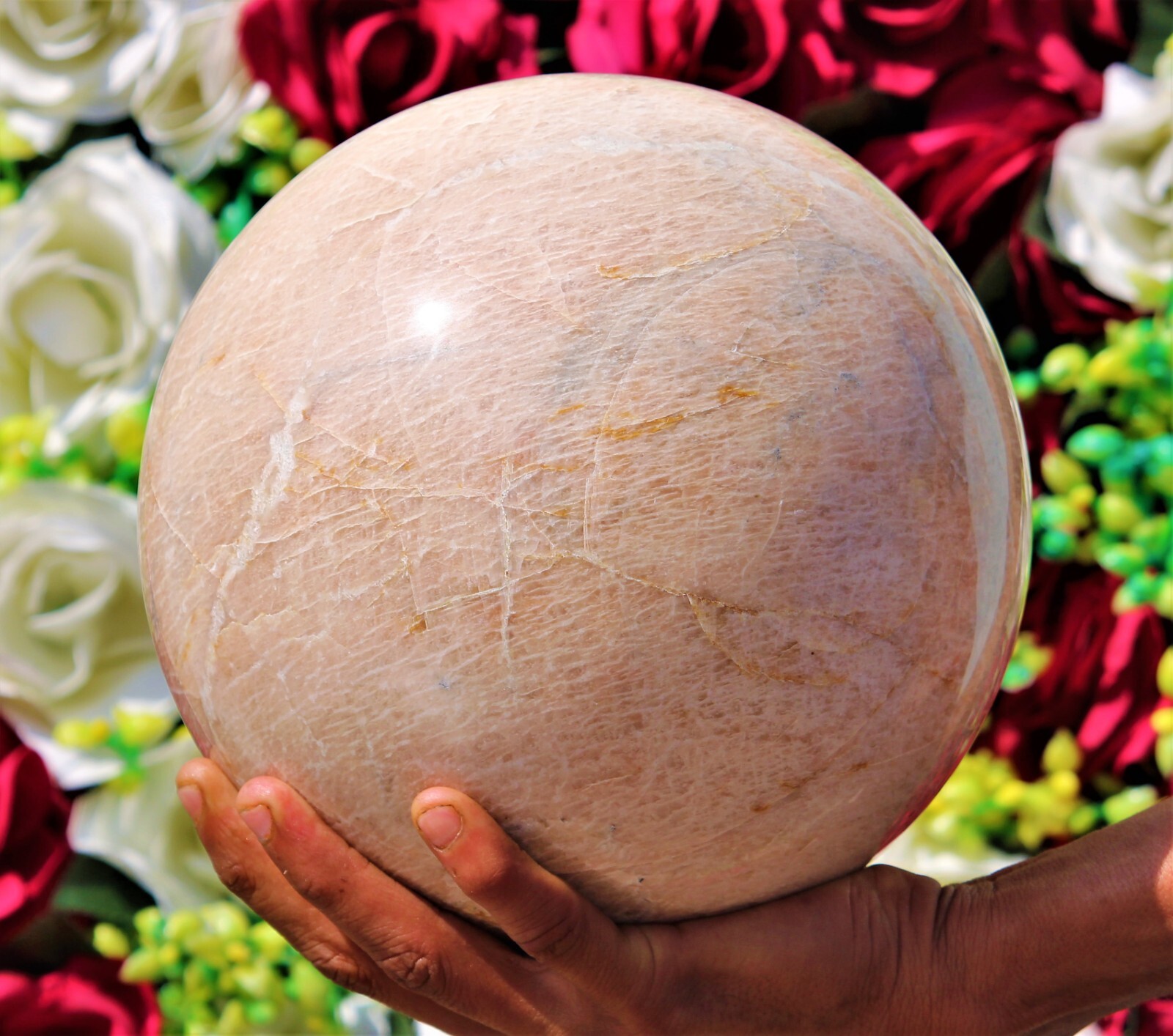 Huge 205MM Natural Peach Moonstone Chakra Stone Metaphysical Healing Sphere